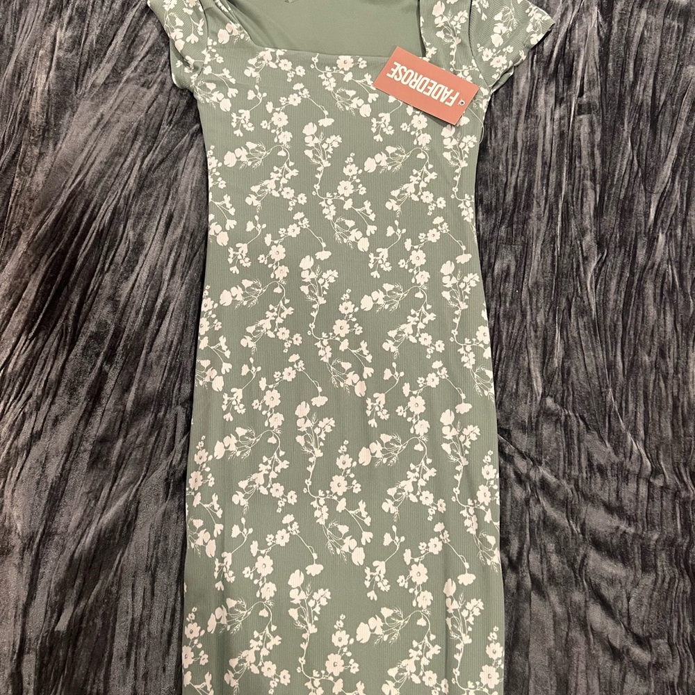 Floral Green Ribbed Maxi Dress Size M by faded rose